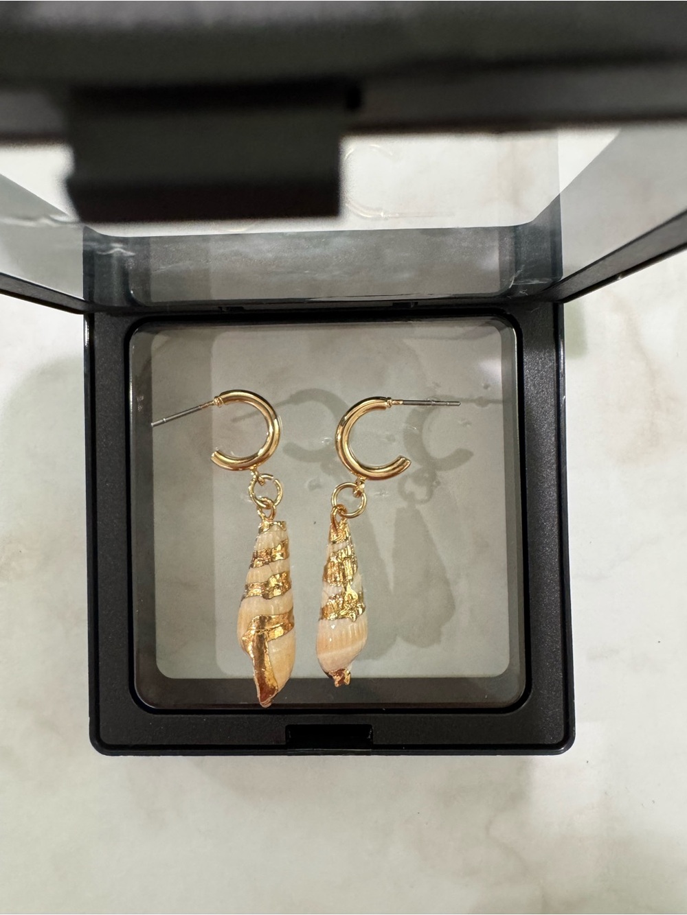 Shell Drop Hoop Earrings - Picture 2 of 2